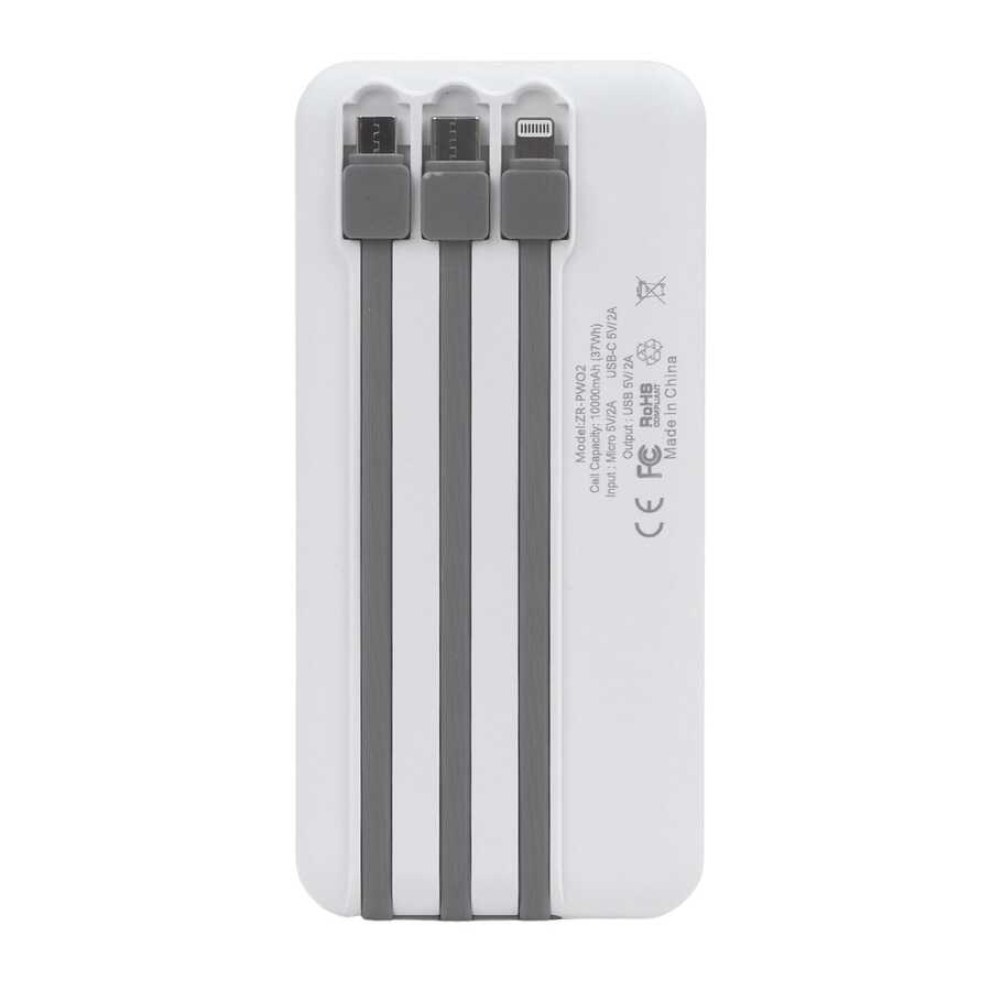 Zore ZR-PW02 Type-C - Micro - Lightning Led Göstergeli Taşınabilir Powerbank 10000 mAh Beyaz
