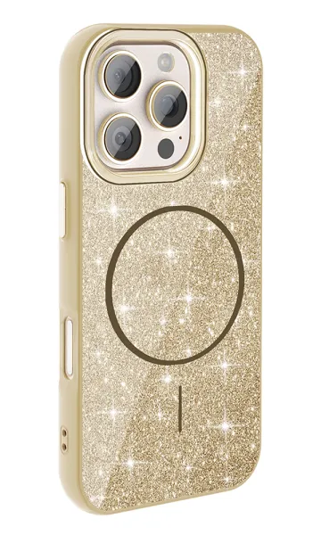 Apple iPhone 16 Pro Kılıf Magsafe Şarj Özellikli Parlayan Simli Okso Kapak