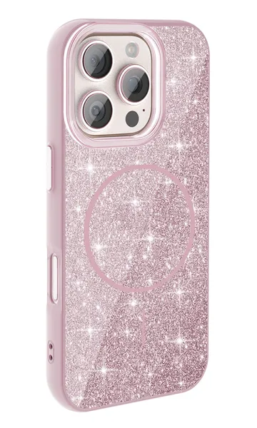 Apple iPhone 16 Pro Kılıf Magsafe Şarj Özellikli Parlayan Simli Okso Kapak