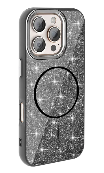 Apple iPhone 16 Pro Kılıf Magsafe Şarj Özellikli Parlayan Simli Okso Kapak