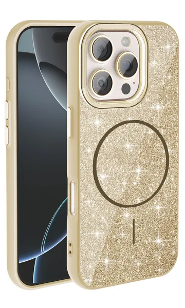 Apple iPhone 16 Pro Max Kılıf Magsafe Şarj Özellikli Parlayan Simli Okso Kapak