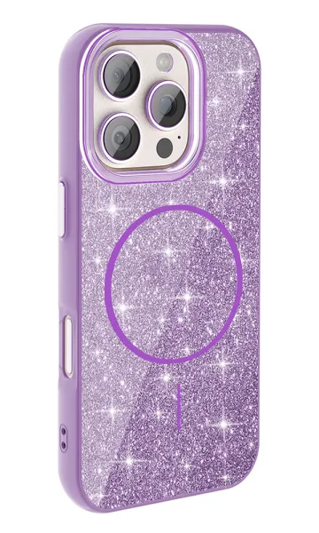 Apple iPhone 16 Pro Max Kılıf Magsafe Şarj Özellikli Parlayan Simli Okso Kapak