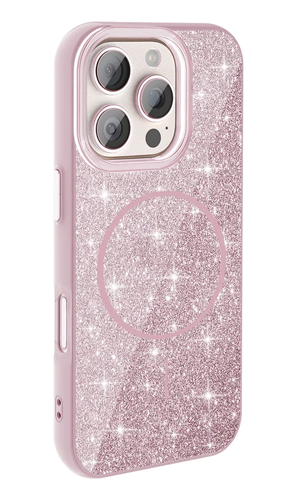 Apple iPhone 16 Pro Max Kılıf Magsafe Şarj Özellikli Parlayan Simli Okso Kapak