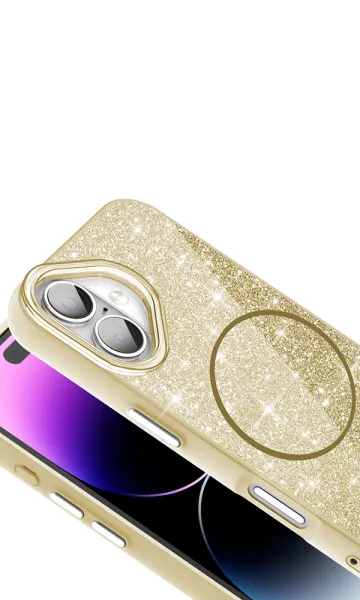 Apple iPhone 16 Kılıf Magsafe Şarj Özellikli Parlayan Simli Okso Kapak