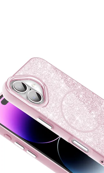 Apple iPhone 16 Kılıf Magsafe Şarj Özellikli Parlayan Simli Okso Kapak
