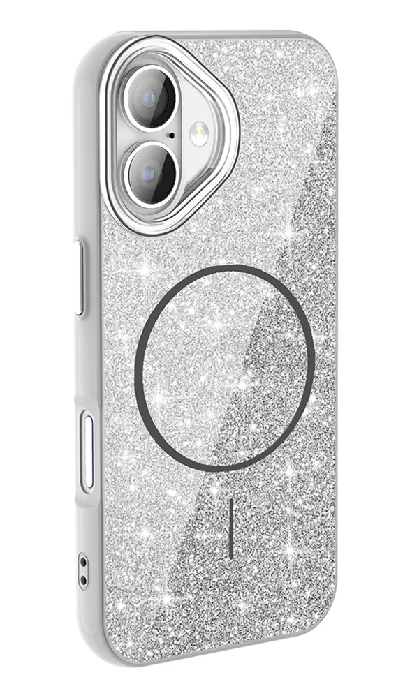 Apple iPhone 16 Kılıf Magsafe Şarj Özellikli Parlayan Simli Okso Kapak