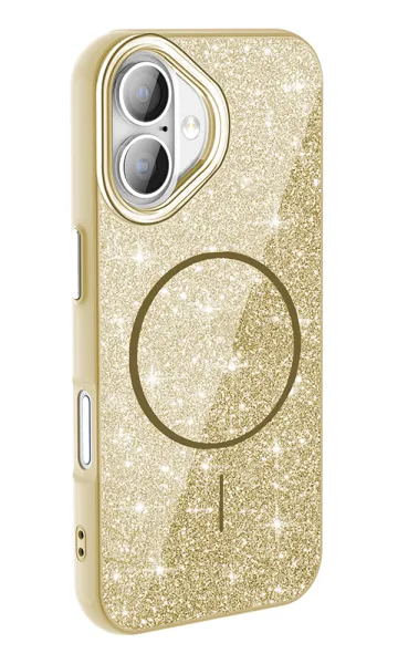 Apple iPhone 16 Kılıf Magsafe Şarj Özellikli Parlayan Simli Okso Kapak