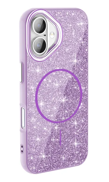 Apple iPhone 16 Kılıf Magsafe Şarj Özellikli Parlayan Simli Okso Kapak