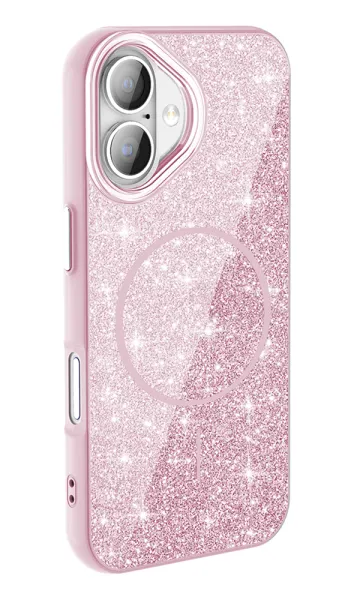 Apple iPhone 16 Kılıf Magsafe Şarj Özellikli Parlayan Simli Okso Kapak