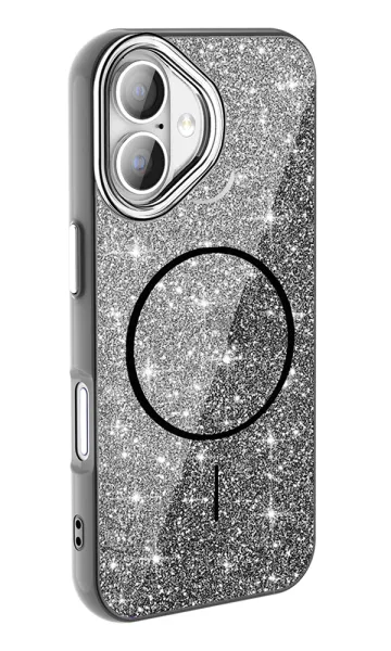 Apple iPhone 16 Kılıf Magsafe Şarj Özellikli Parlayan Simli Okso Kapak