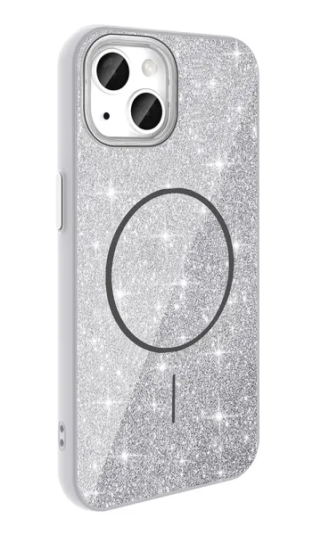 Apple iPhone 13-14 Uyumlu Kılıf Magsafe Şarj Özellikli Parlayan Simli Okso Kapak