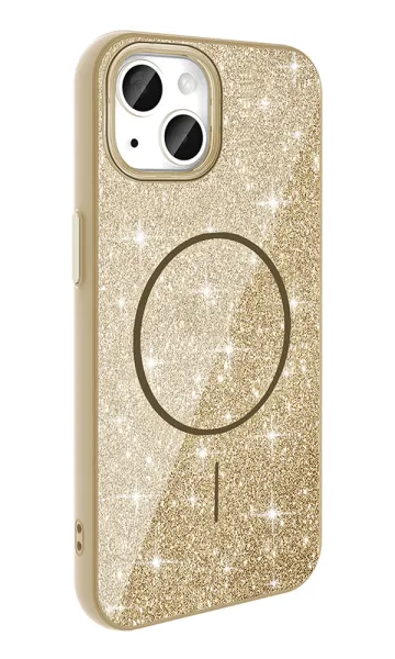 Apple iPhone 13-14 Uyumlu Kılıf Magsafe Şarj Özellikli Parlayan Simli Okso Kapak