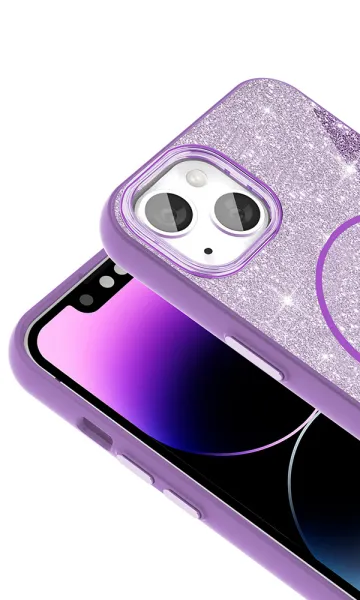 iPhone 11 Kılıf Magsafe Şarj Özellikli Parlayan Simli Okso Kapak