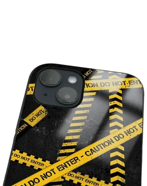 iPhone 14 Tamperli Glossy Cam Kapak - Caution