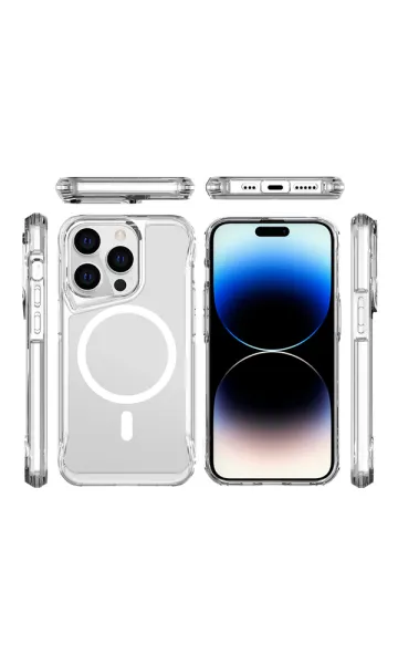 iPhone 15 Pro Kılıf Airbag Köşe Tasarımlı M-Safe Şarj Özellikli T-Max M-Safe Kapak