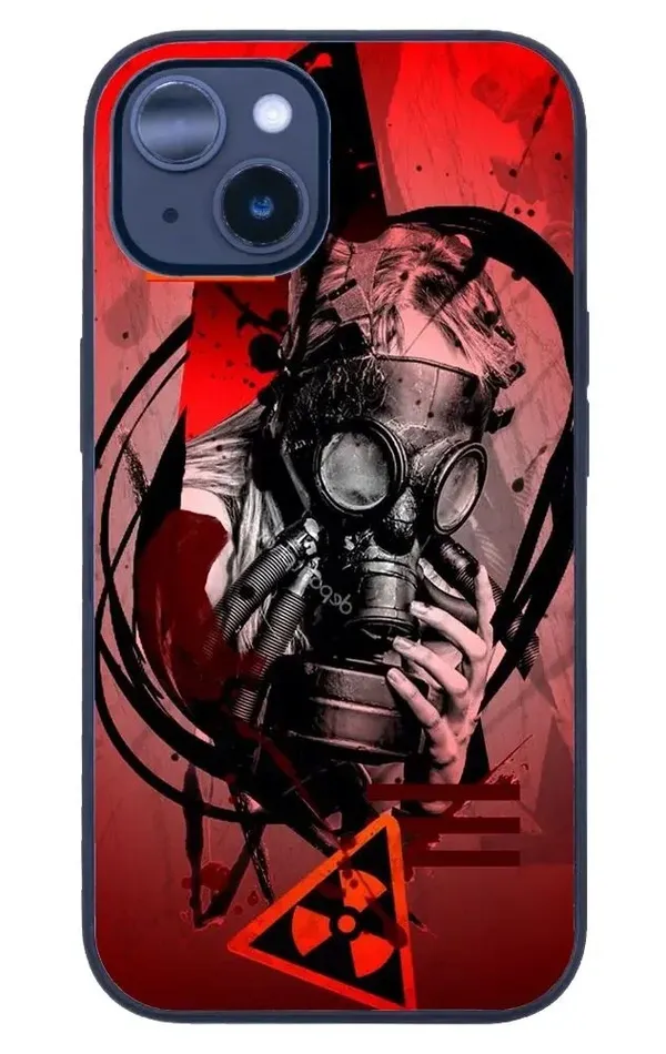 iPhone 14 Tamperli Glossy Cam Kapak - Gas Mask