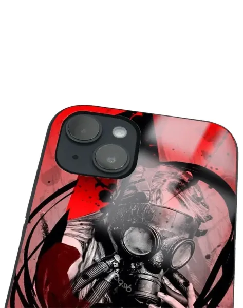 iPhone 14 Tamperli Glossy Cam Kapak - Gas Mask