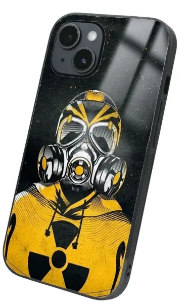 iPhone 14 Tamperli Glossy Cam Kapak - Gas Mask 2