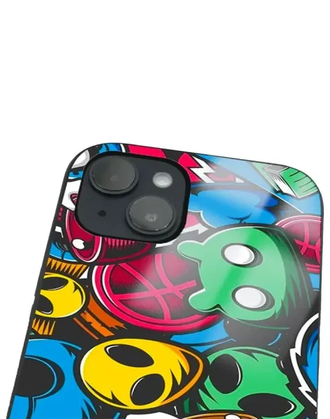 iPhone 14 Tamperli Glossy Cam Kapak - Grafiti 1