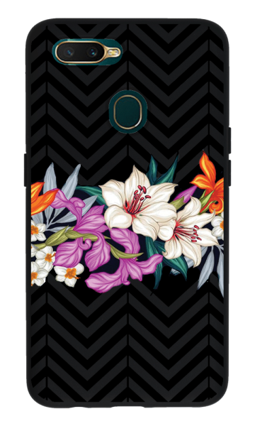 Oppo A5s Lansman Kılıf - Çiçek Siyah