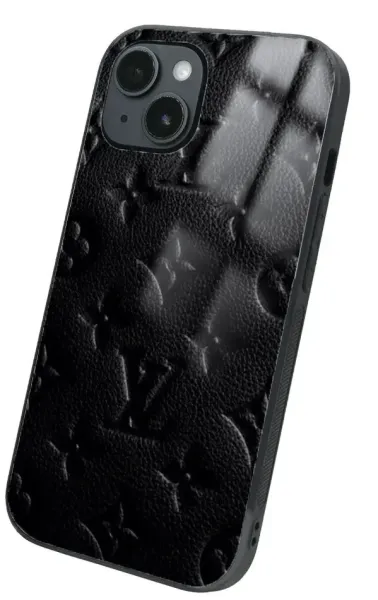 iPhone 14 Tamperli Glossy Cam Kapak - LV Black