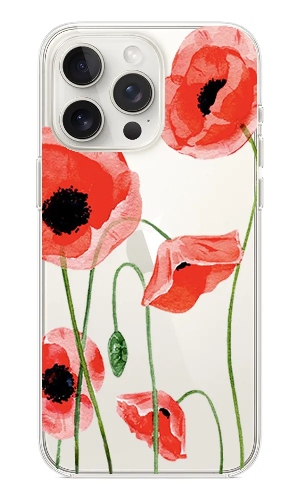 Çiçek Desenli Şeffaf Kılıf - Water Color Poppy