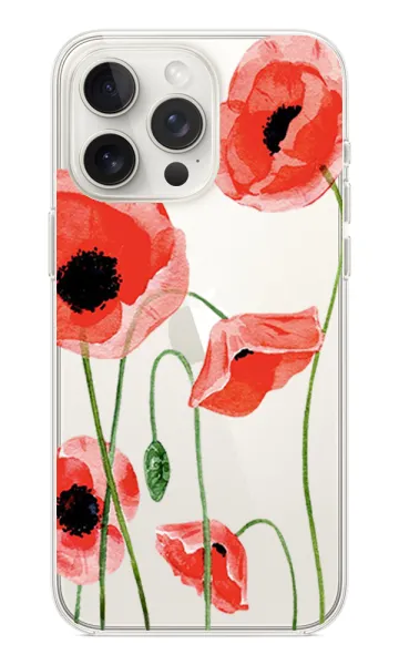 Çiçek Desenli Şeffaf Kılıf - Water Color Poppy