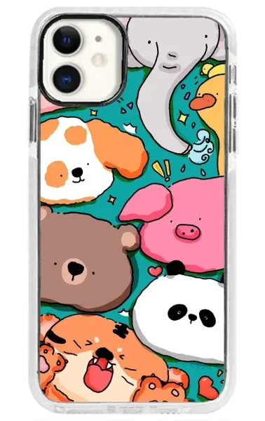 iPhone 11 Impact Case - Animals Beyaz