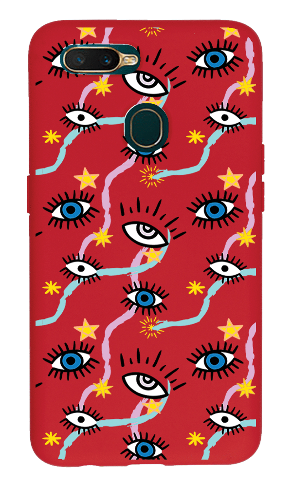 Oppo A5s Lansman Kılıf - Eyes Kırmızı