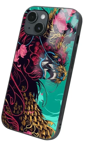 iPhone 14 Plus Tamperli Glossy Cam Kapak - Dragon