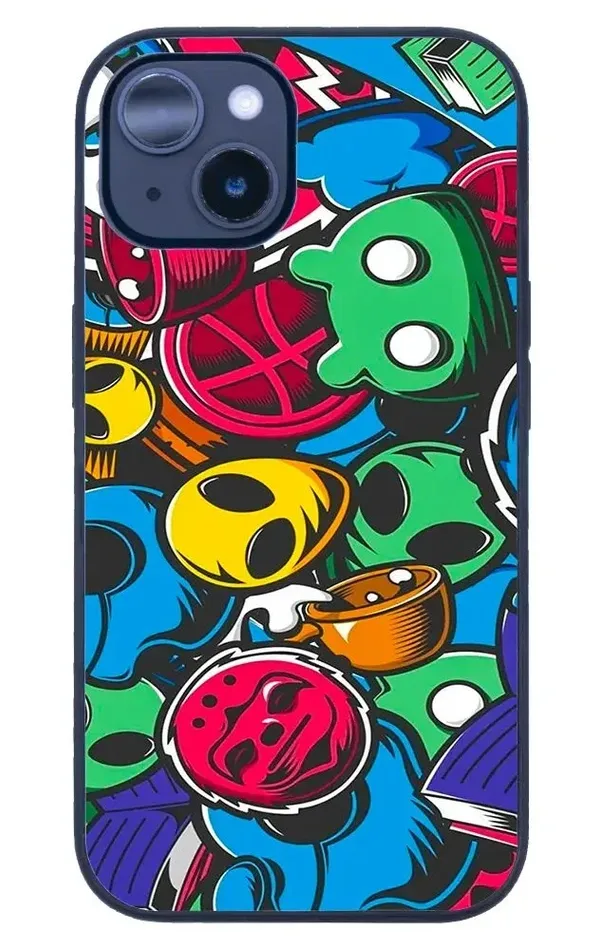 iPhone 14 Plus Tamperli Glossy Cam Kapak - Grafiti 1