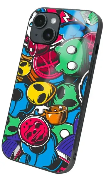 iPhone 14 Plus Tamperli Glossy Cam Kapak - Grafiti 1