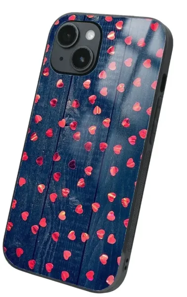 iPhone 14 Plus Tamperli Glossy Cam Kapak - Hearts