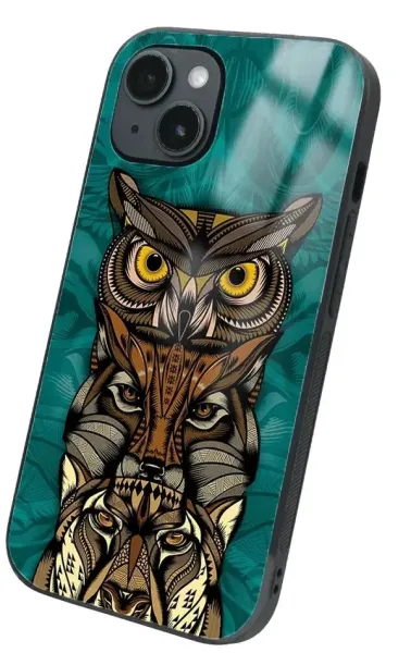 iPhone 14 Plus Tamperli Glossy Cam Kapak - Owl