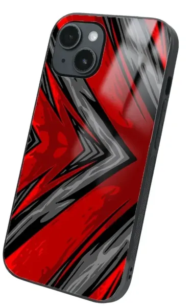 iPhone 14 Plus Tamperli Glossy Cam Kapak - Red Grey