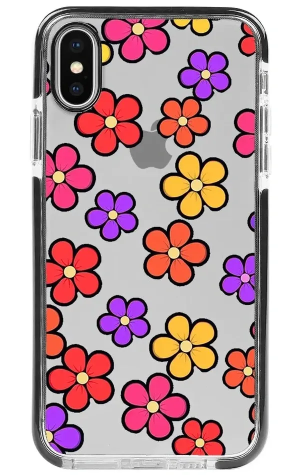 iPhone XS Impact Case - Çiçekler 1 Siyah