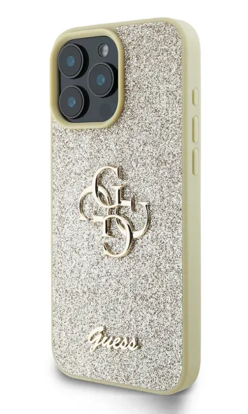 iPhone 16 Pro Max Kılıf Guess Orjinal Lisanslı 4G Büyük Metal Logolu Glitter Kapak