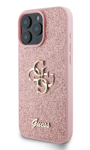 iPhone 16 Pro Max Kılıf Guess Orjinal Lisanslı 4G Büyük Metal Logolu Glitter Kapak
