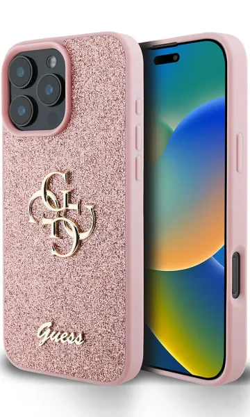 iPhone 16 Pro Max Kılıf Guess Orjinal Lisanslı 4G Büyük Metal Logolu Glitter Kapak