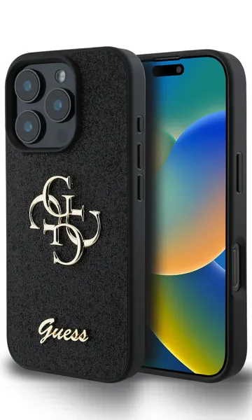 iPhone 16 Pro Max Kılıf Guess Orjinal Lisanslı 4G Büyük Metal Logolu Glitter Kapak