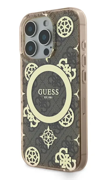 iPhone 16 Pro Max Kılıf Guess Orjinal Lisanslı Magsafe Şarj Özellikli IML Peony ve 4G Desenli Klasik Logolu Kapak
