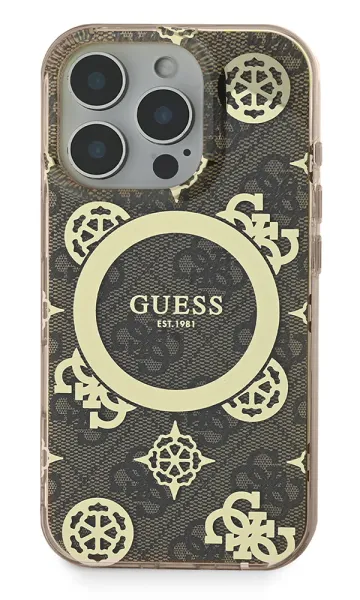 iPhone 16 Pro Max Kılıf Guess Orjinal Lisanslı Magsafe Şarj Özellikli IML Peony ve 4G Desenli Klasik Logolu Kapak