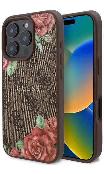 iPhone 16 Pro Max Kılıf Guess Orjinal Lisanslı Magsafe Şarj Özellikli Gül Baskılı 4G Desenli Yazı Logolu Kapak