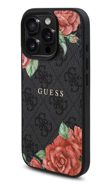 iPhone 16 Pro Max Kılıf Guess Orjinal Lisanslı Magsafe Şarj Özellikli Gül Baskılı 4G Desenli Yazı Logolu Kapak