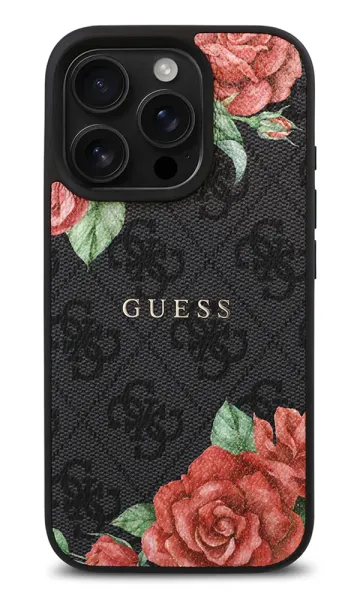 iPhone 16 Pro Max Kılıf Guess Orjinal Lisanslı Magsafe Şarj Özellikli Gül Baskılı 4G Desenli Yazı Logolu Kapak