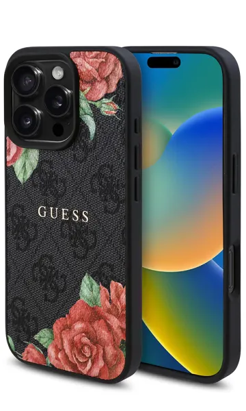 iPhone 16 Pro Max Kılıf Guess Orjinal Lisanslı Magsafe Şarj Özellikli Gül Baskılı 4G Desenli Yazı Logolu Kapak