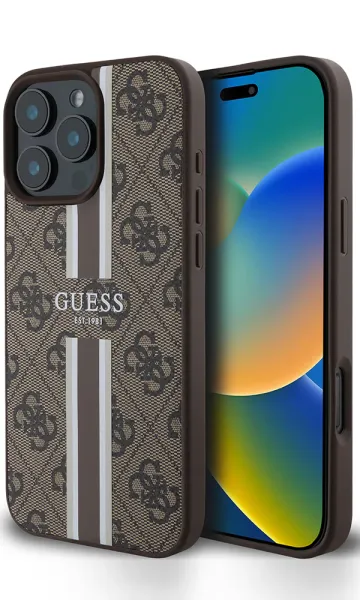 iPhone 16 Pro Max Kılıf Guess Orjinal Lisanslı Magsafe Şarj Özellikli 4G Şerit Tasarımlı Printed Kapak