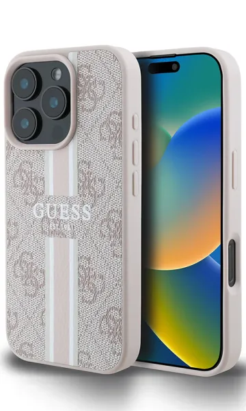 iPhone 16 Pro Max Kılıf Guess Orjinal Lisanslı Magsafe Şarj Özellikli 4G Şerit Tasarımlı Printed Kapak