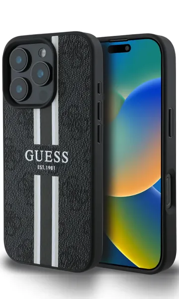 iPhone 16 Pro Max Kılıf Guess Orjinal Lisanslı Magsafe Şarj Özellikli 4G Şerit Tasarımlı Printed Kapak