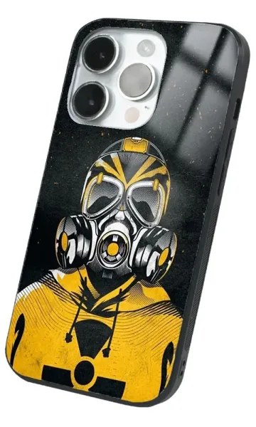 iPhone 14 Pro Tamperli Glossy Cam Kapak - Gas Mask 2